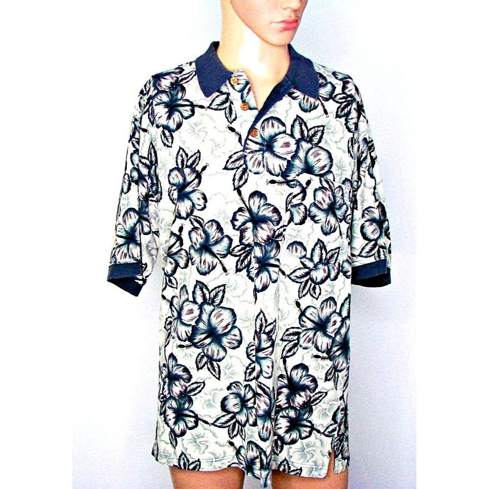 Tommy Bahama Hawaiian 3 Button Polo Shirt Short